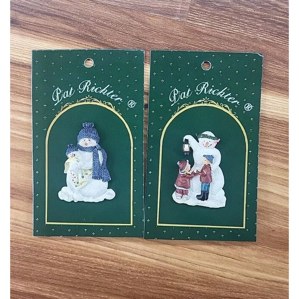 Set Of 2 Pat Richter Snowman Lapel Pins Brooch‎ Holiday Christmas Winter Snow